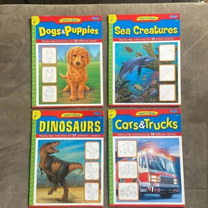 Animal Drawing books dinosaurs sea creatures dogs puppies, cars, trucks set of 4
